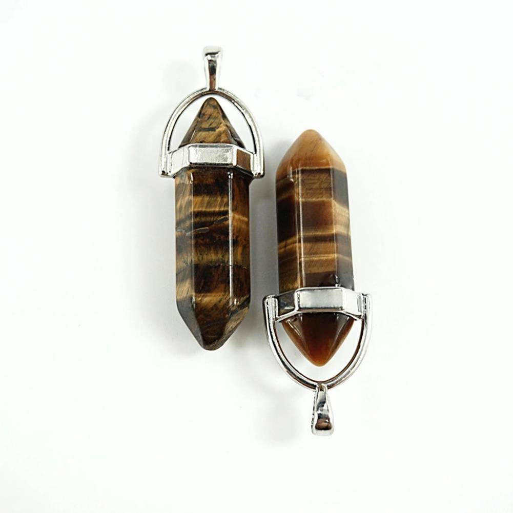 Crystal Stone Healing Pointed Chakra Pendant Hexagonal Quartz Necklace with Rope