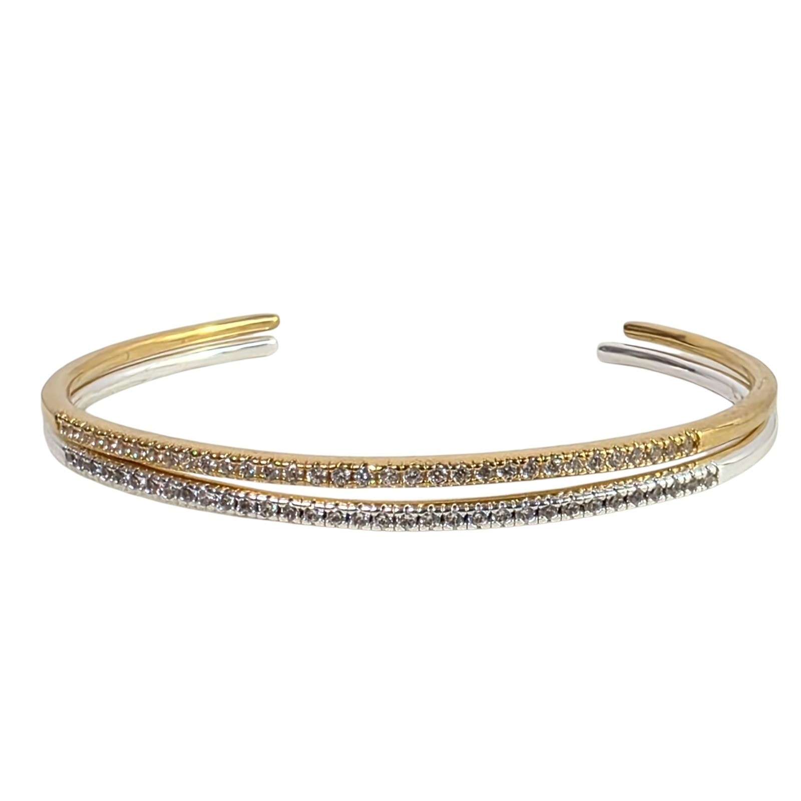 Sparkle Stackable Open Cuff Bracelets Two Tone Gold Silver Tone 7″ Dressy