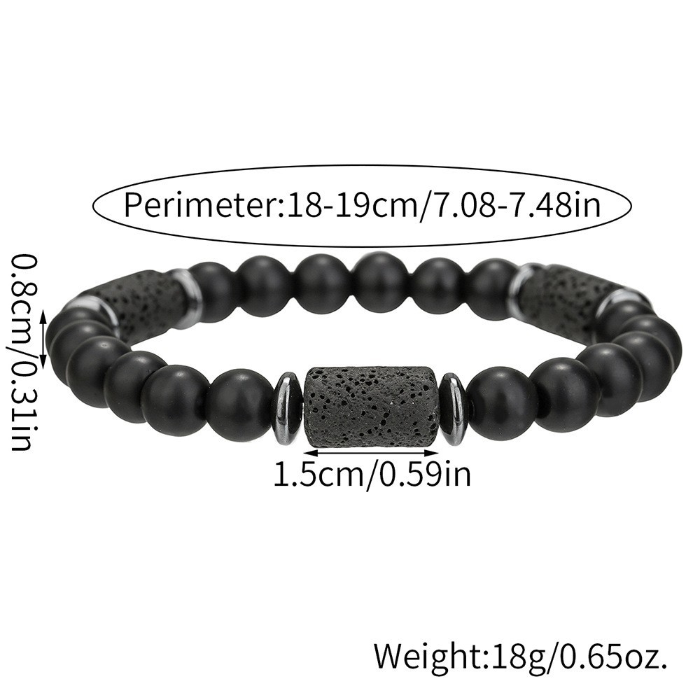 Men’s Bracelet Natural Stone Beaded Hematite Spacer Beads Lava Stone Bracelet