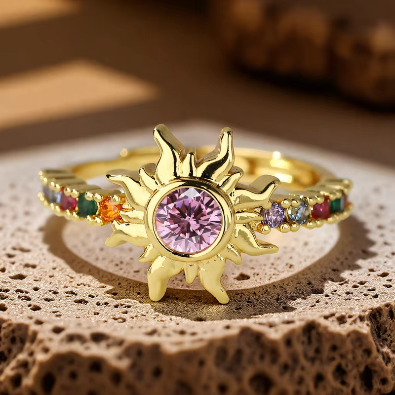 Fashion Stylish Sun Ring for Women Adjustable Zircon Band Gold Silver Color