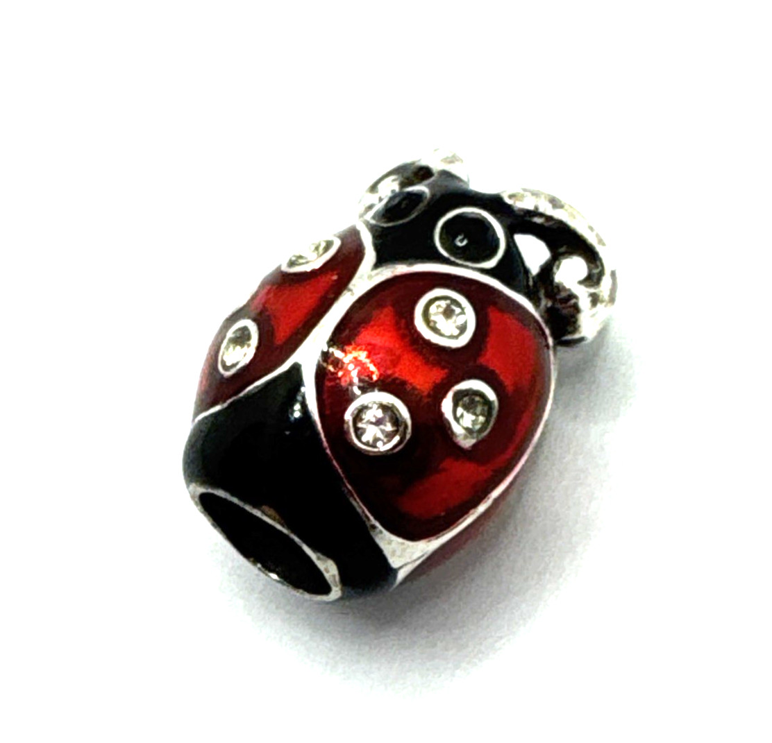 Brighton Ladybug Red & Black Garden Lady Bug Crystals Silver Spacer Bead