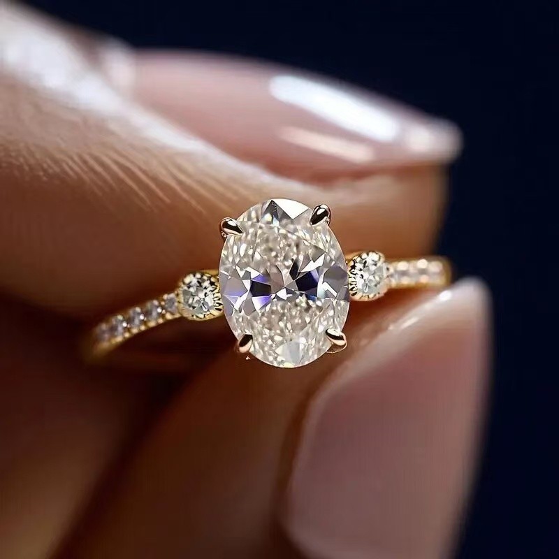 Women 18K Gold Plated Sparkling Oval CZ Thin Band Ring Wedding Engagement
