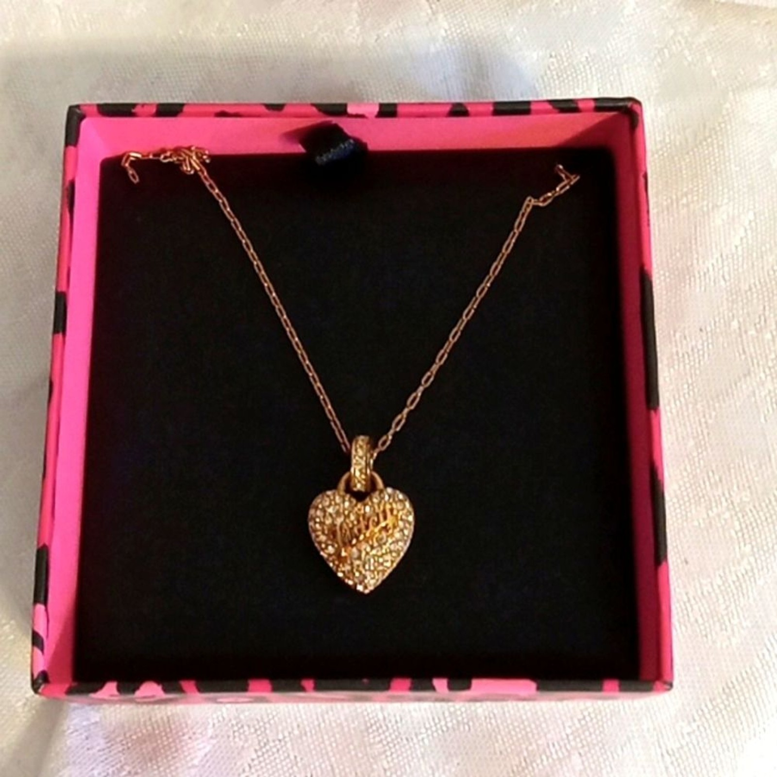 Juicy Couture Rose gold Pave crystal heart pendent chain necklace