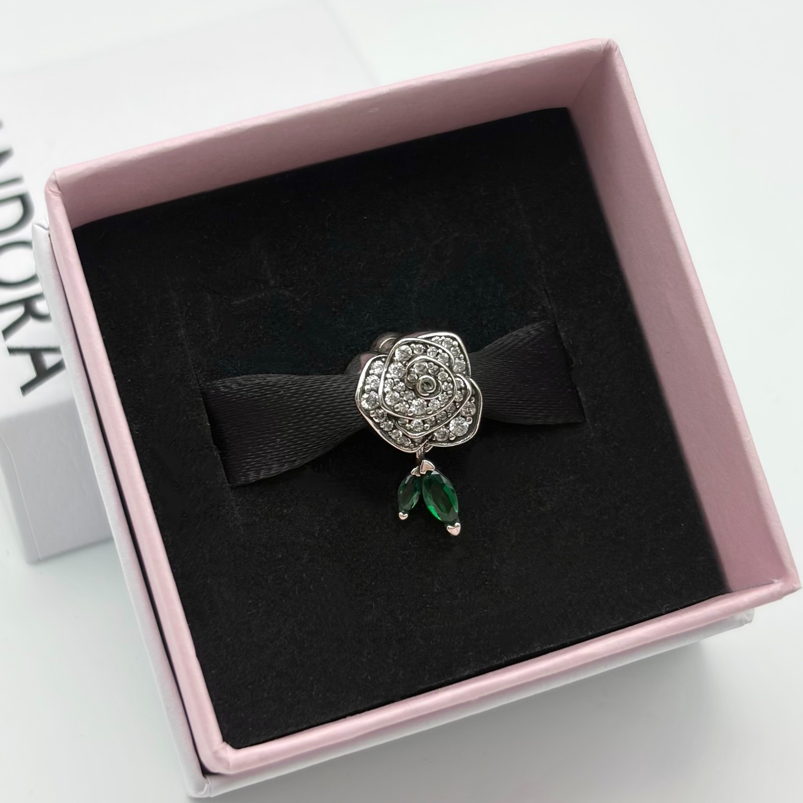 100% NEW #793201C01 PANDORA Silver Sparkling Rose in Bloom Charm WITH BOX