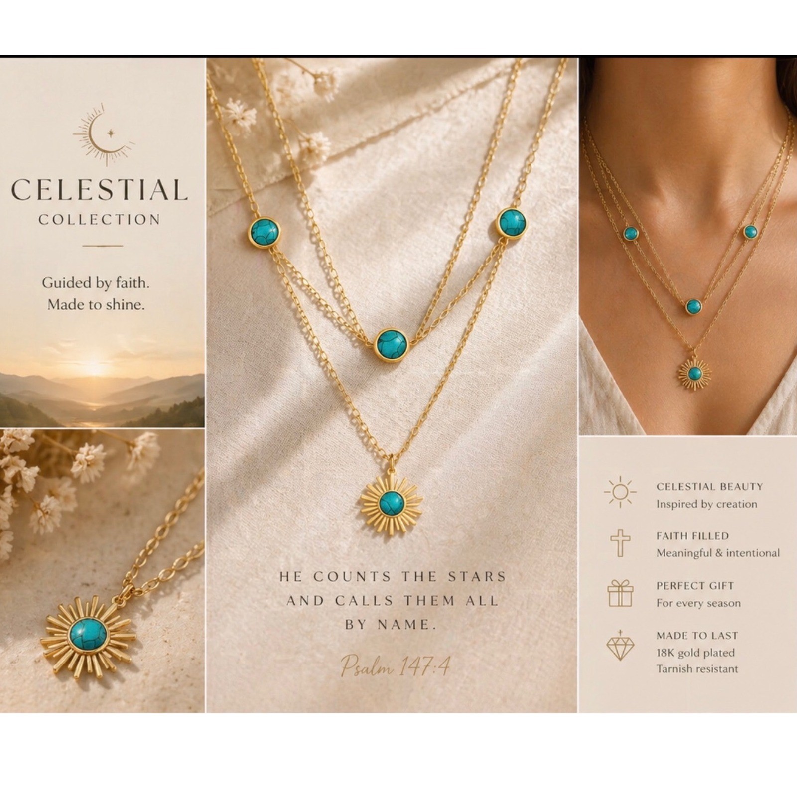 Celestial Beauty Sunburst Layered Necklace 18K Gold Plated