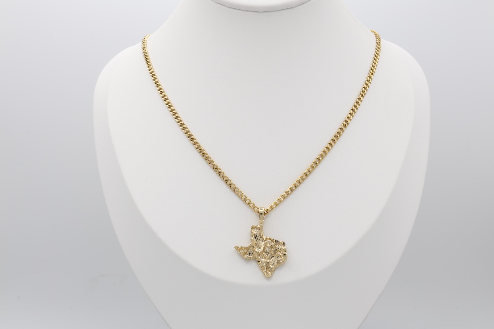 Gold Nugget Texas Necklace, 3mm Curb Chain, 14k Gold Plated,Lifetime Replacement