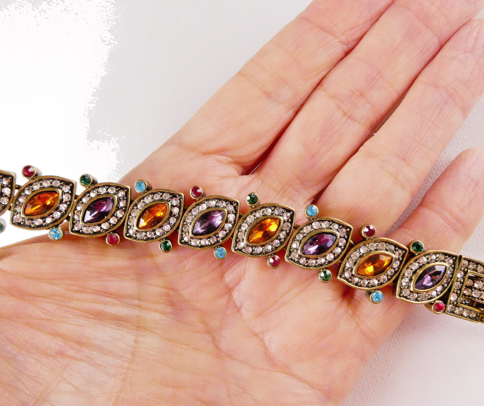 Heidi Daus Crystal Bracelet Multi Color Stones Brass Tone Beauty