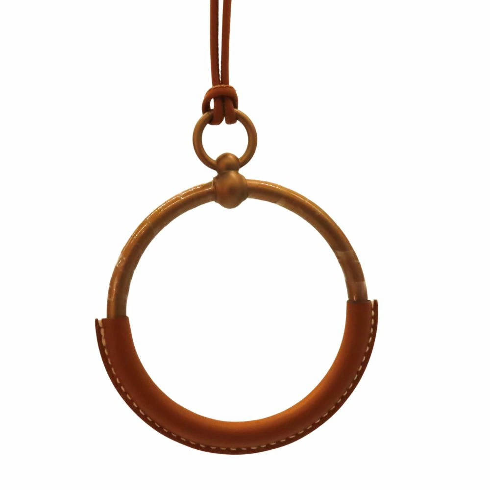 Used Hermes Loop Grand Pendant Gold Vaux Swift Aluminum Necklace Brown Tea Acces