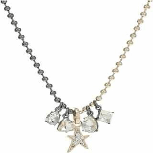 Karl Lagerfeld Two-Tone Brass Ball Chain Charm Necklace Gunmetal & Gold-tone NWT