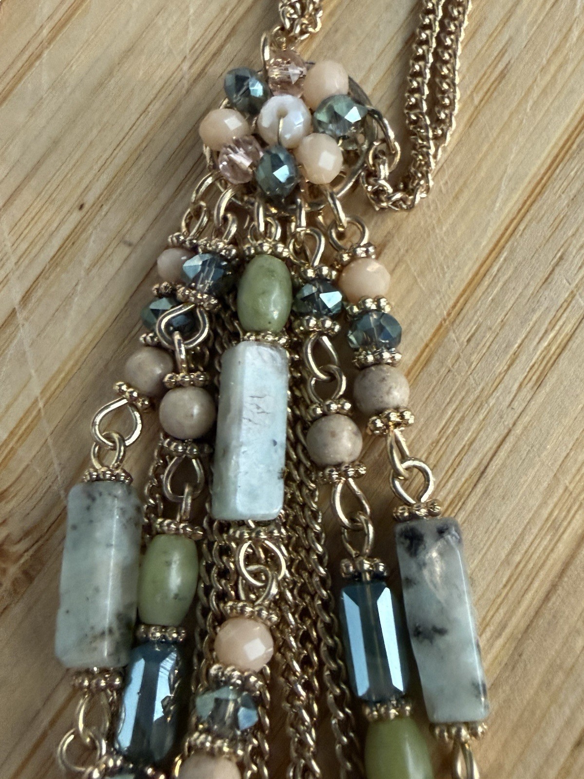 Simply Noelle Gold Tone Cable Chain Necklace Multi-Color Beaded Tassel Pendant