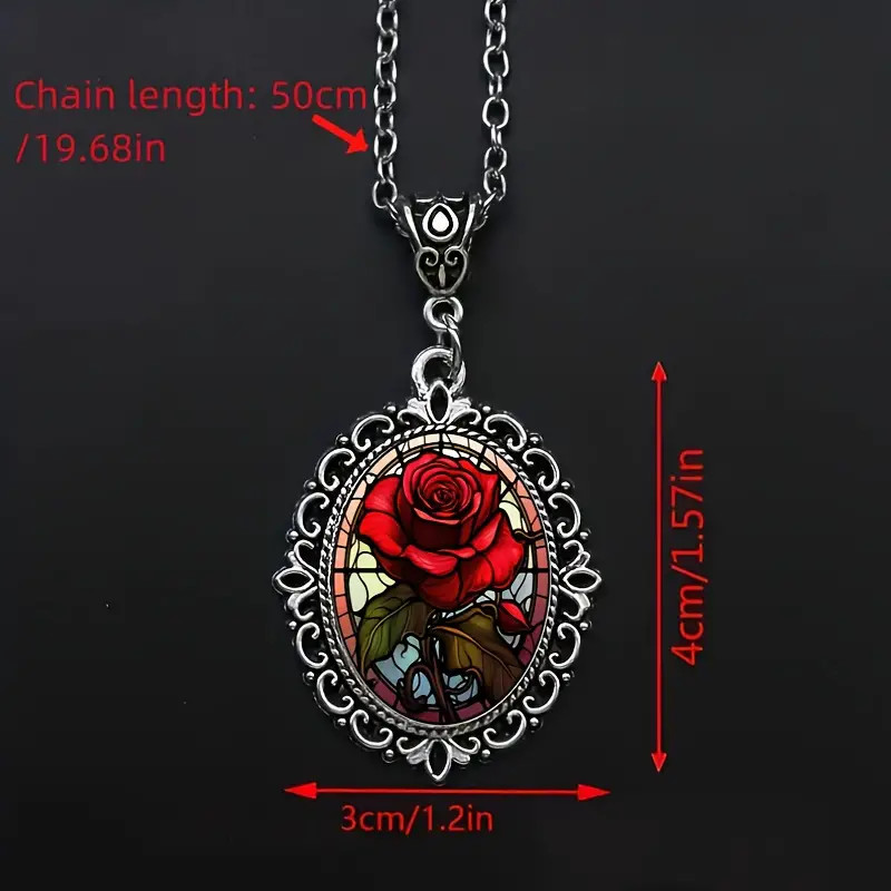 Flower Rose Gothic Silver Jewelry Love Vintage Look Oval Pendant Necklace