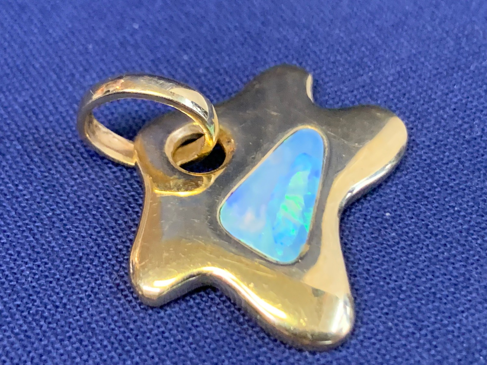 14K Yellow Gold Star Pendant 4.66g Fine Jewelry Abstract Opal Look Charm *READ*