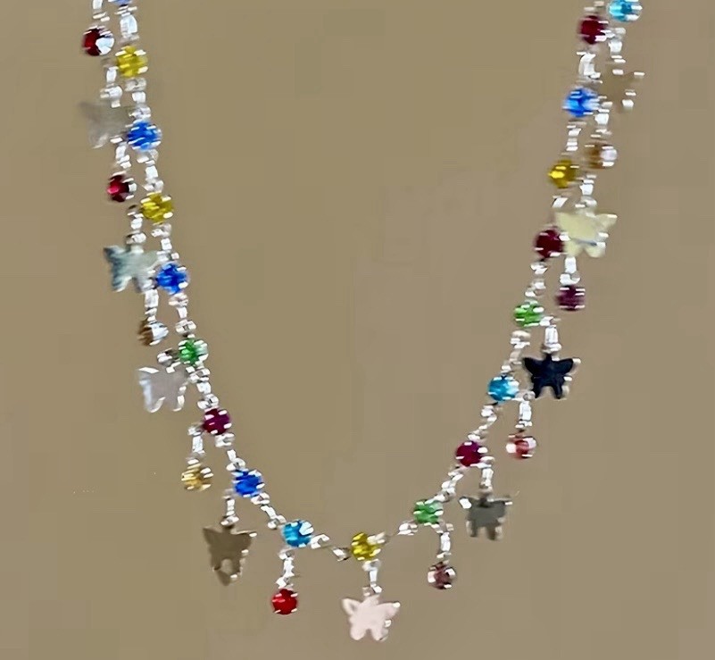 Butterfly Jewelry Set Necklace Earrings Brooch Silver Plated Rhinestone Crystal