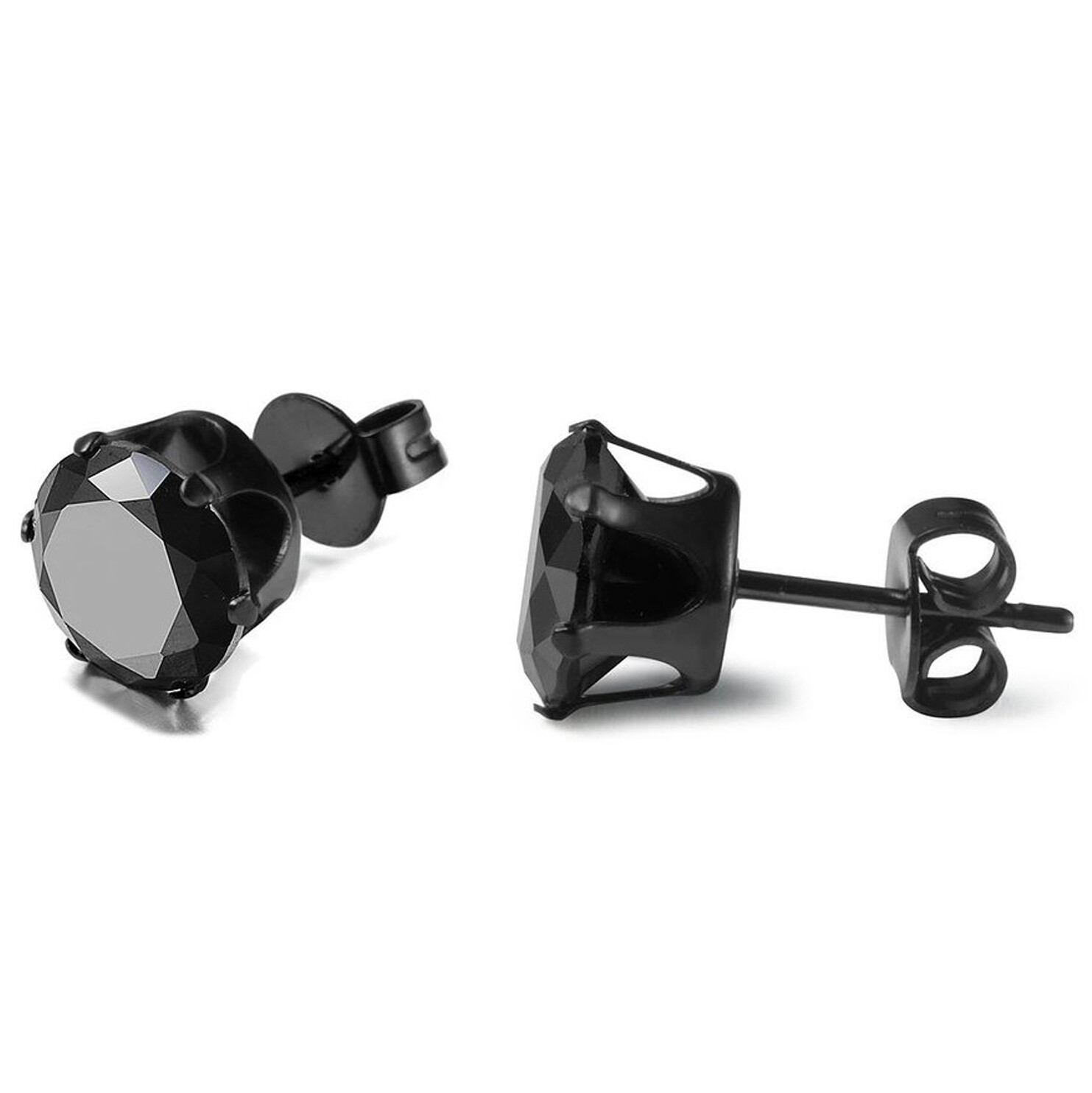 Mens Women Stainless Steel Black Round Cubic Zirconia Ear Studs Earrings 3mm-8mm