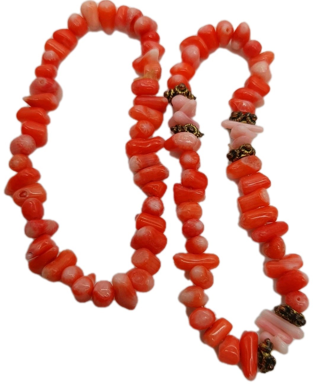 Red Coral Chip Stretch bracelet Set Of 2 Metal Plastic Beads Stones