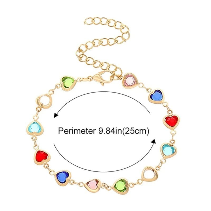 Colorful Heart Charm Bracelet Adjustable Stainless Steel Gold Tone Silver Tone