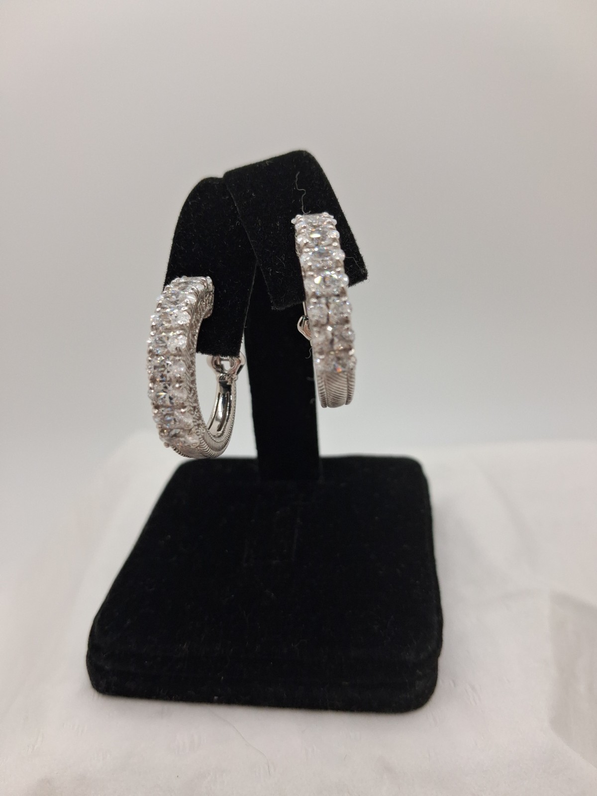 Judith Ripka Sterling 118 Facet DBL Brilliant Diamonique (CZ) Hoop Earrings, 1″L
