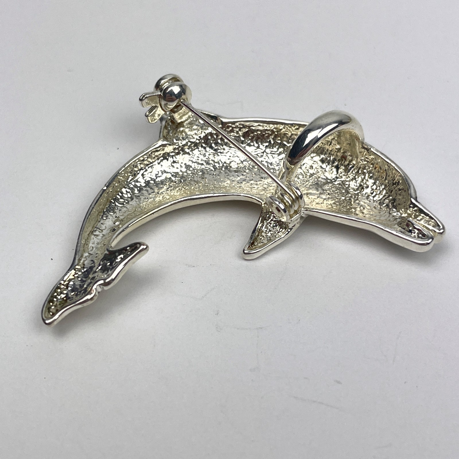 VTG Silver Tone Dolphin Brooch Pin Pendant Combo Leaping Textured Back Unsigned