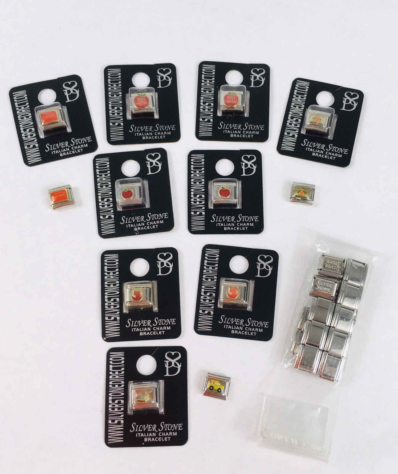 Italian Modular Charm Bracelet Lot 28 Link 9mm Teacher Apple School Stainless