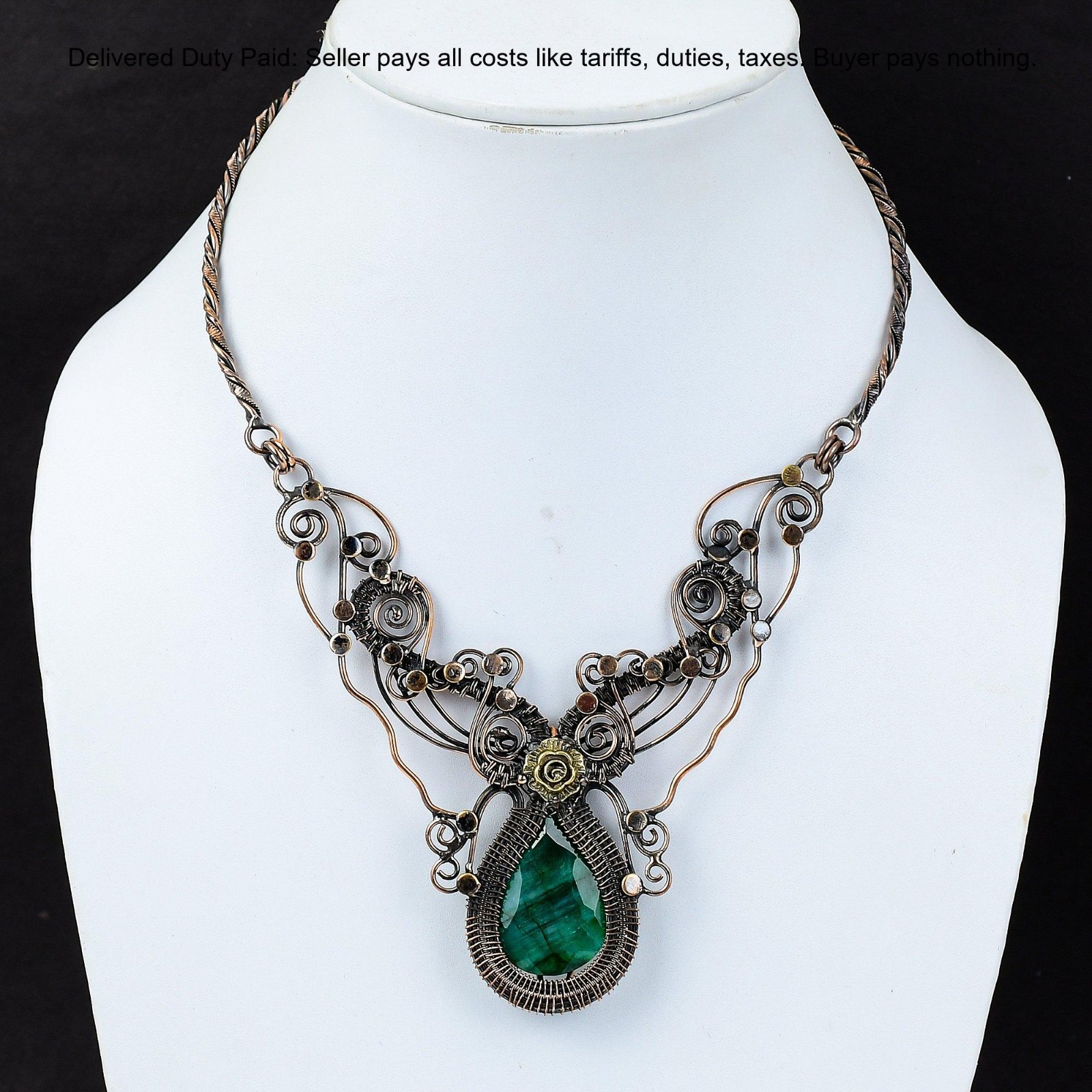 Cyber Monday Deal Copper Natural Zambian Emrald Chain Flower Necklace Jewelry