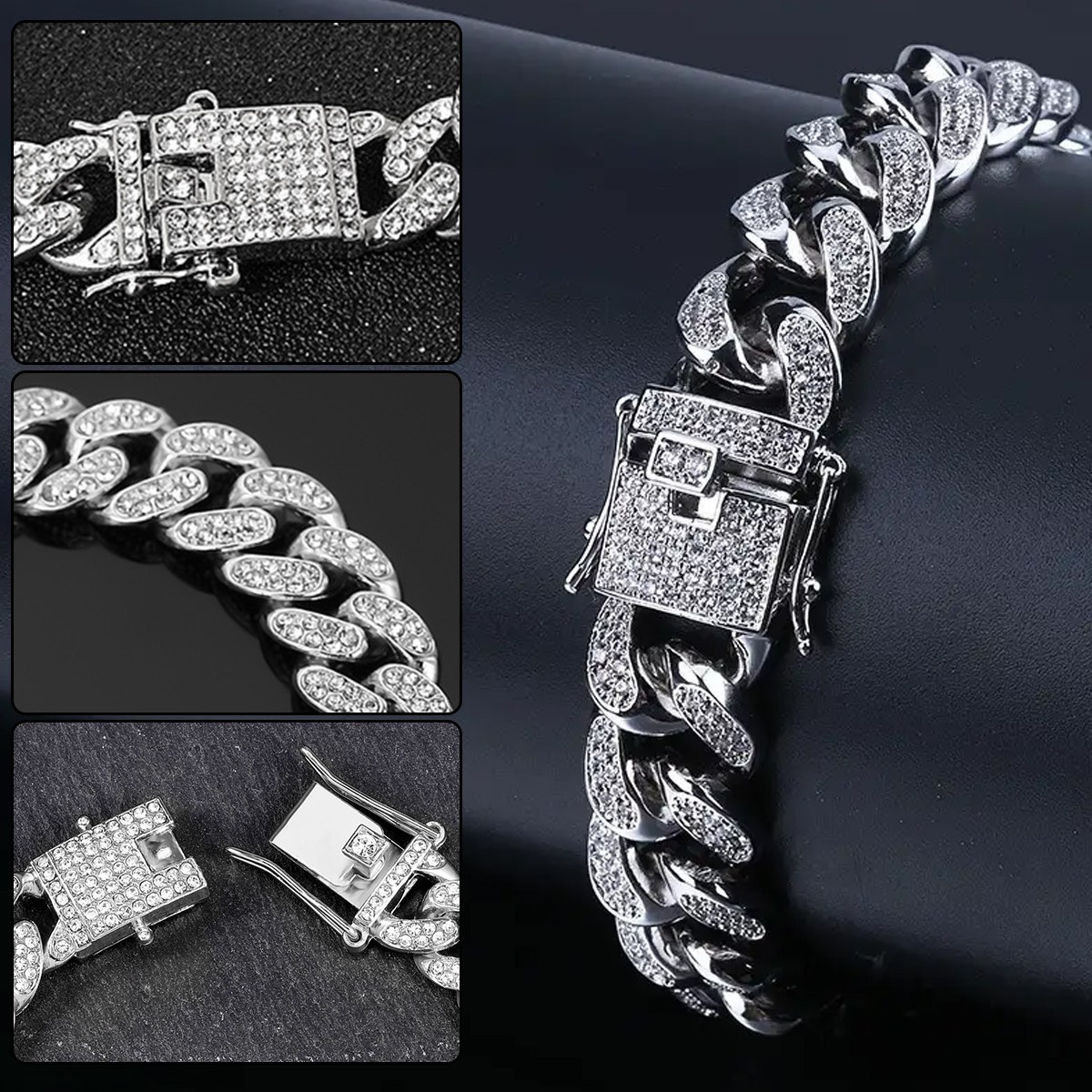 Silver Tone Solid Cuban Link Bracelet 7/7.5/7.9/8.3 Inch Men’s Heavy Wrist Chain