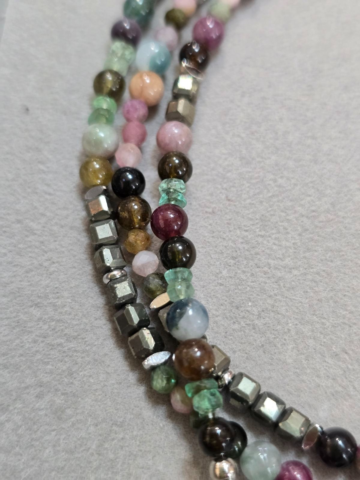 Natural Turmaline Pyrit Emerald Wrap Braselet Rhodium Plated Handmade