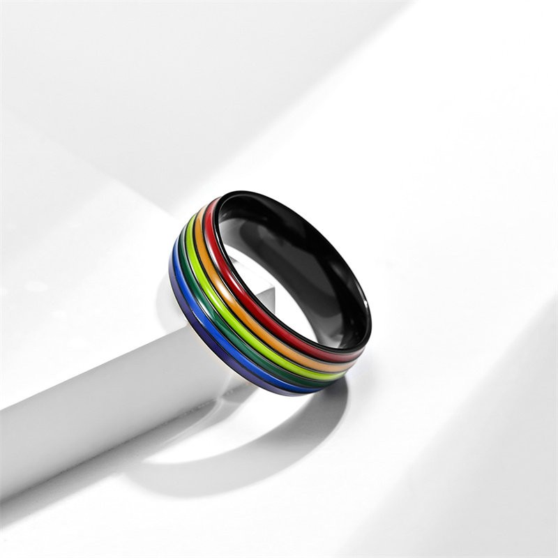 Rainbow Titanium Steel Ring Hand Jewelry Stainless Steel Flag Gay Sources Niche