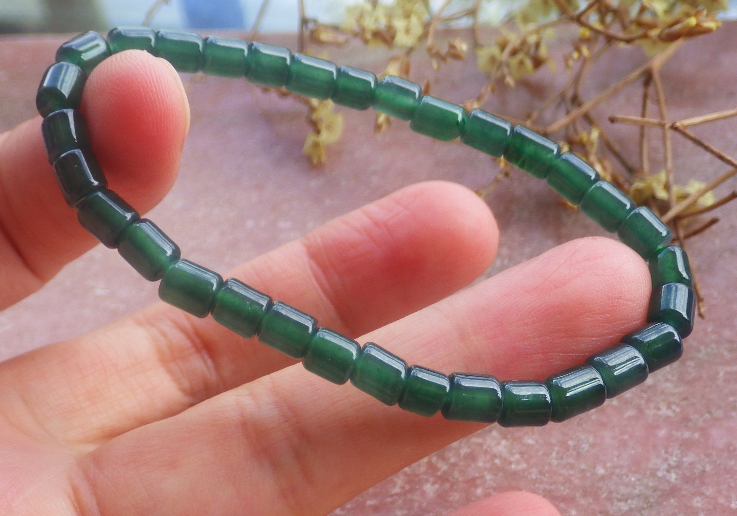 1 Pcs Green A JADE Jadeite Beads Bangle Bracelet 6.5 inches 6mm X 5mm 手链 735662