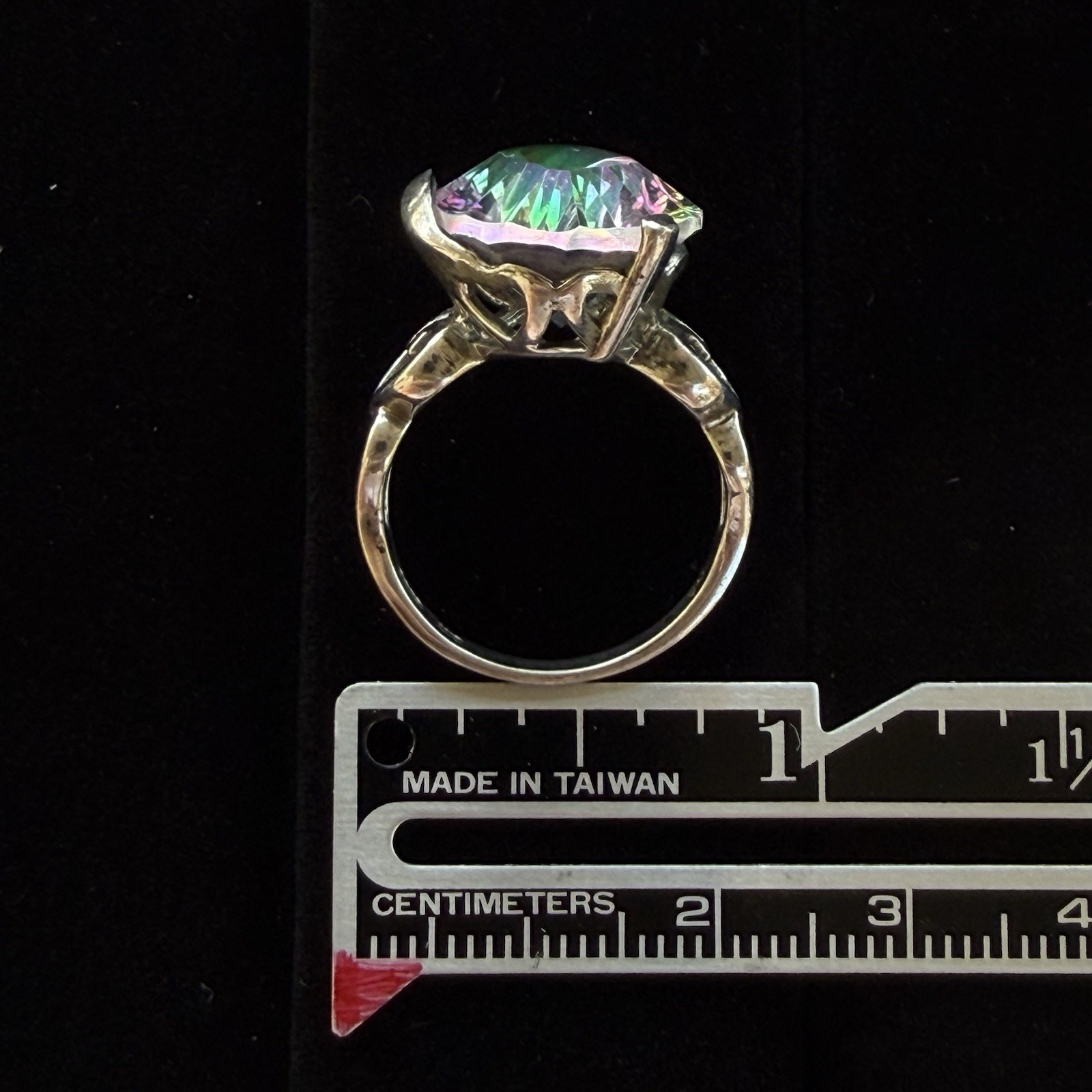 LUCCN Sterling Silver Floral Shank Large Oval Brilliant Mystic Topaz Ring Size 7