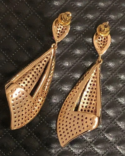 18k Gold Plated Lab-Created Pink Sapphire Drop Earrings Christmas Jewelry Gift