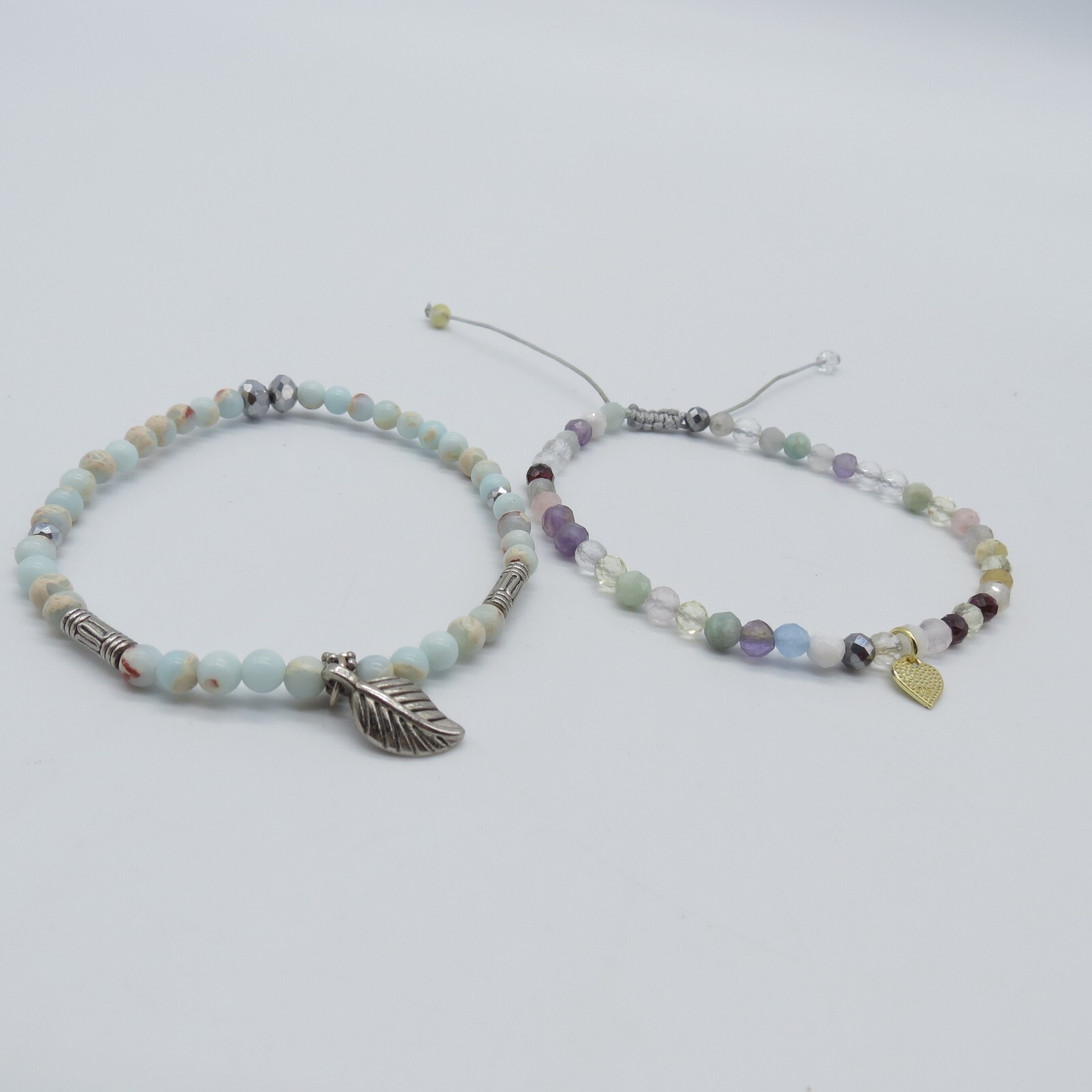 2Pc Dainty Blue Stone Beaded Bracelet Cute Boho Everyday Wear 6.5″