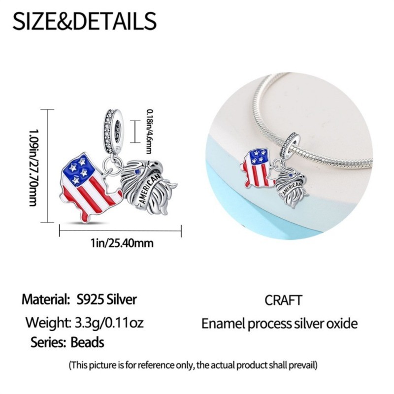 PANDACH Sterling Silver Bald Eagle Charm Patriotic American Jewelry Pendant DIY