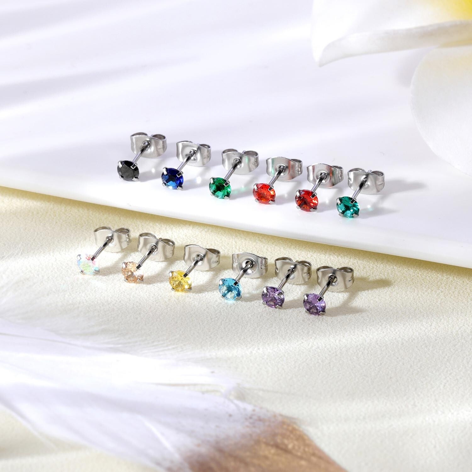 1 Pair 20G Stainless Steel Stud Earrings CZ Ear Studs Cartilage Piercing Jewelry