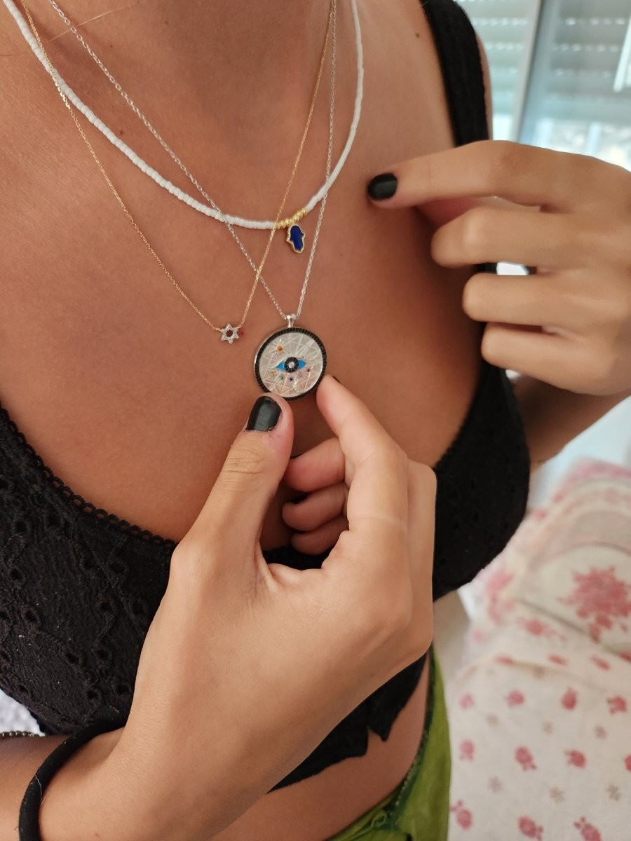 Sterling Silver 925 Evil Eye Universe Pendant Necklace Protection