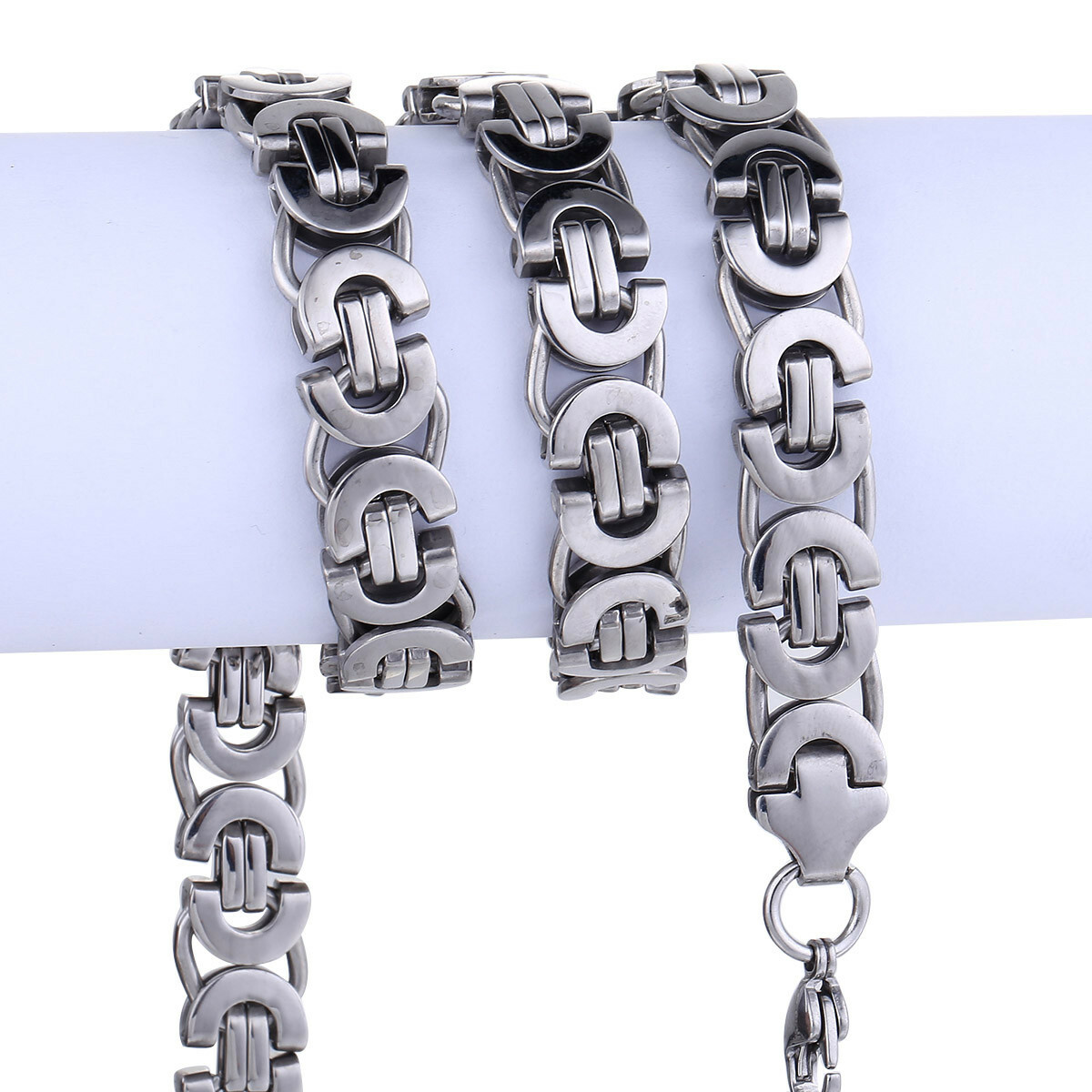 18-36″ 11mm Stainless Steel Flat Byzantine Link Chain Necklace or Bracelet 7-10″