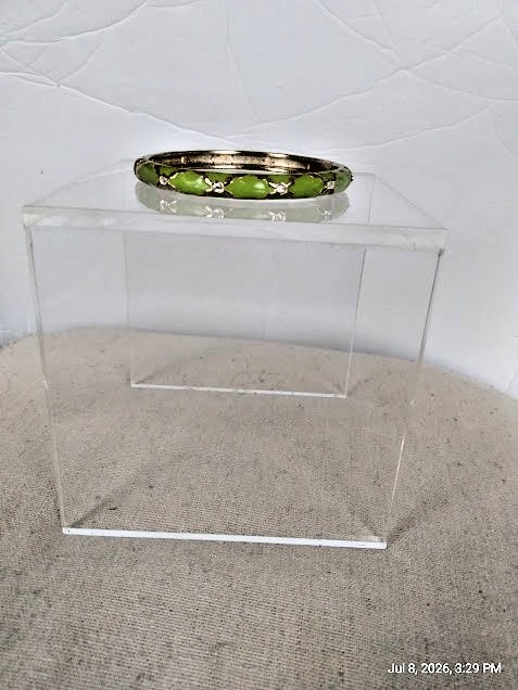 Sequin Green & Metal Clamper Bracelet with Rhinestone Accents