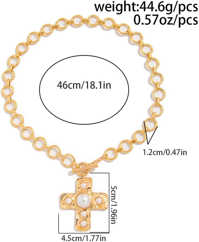 GIGB PBDK Chunky Gold Cross Necklace for Women,Vintage Statement Layered Necklac