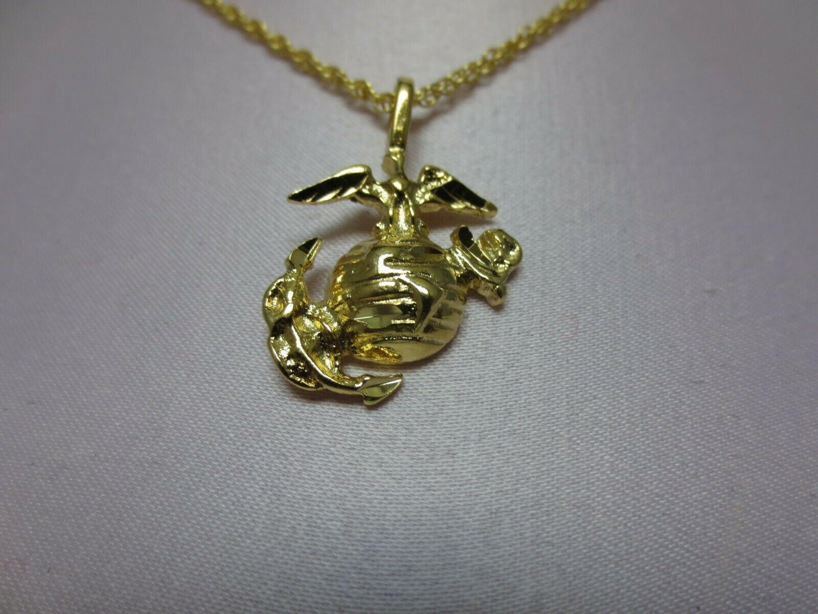 14 KT GOLD PLATED US MARINE CORPS EMBLEM PENDANT & 18″ ROPE CHAIN SET ,2747