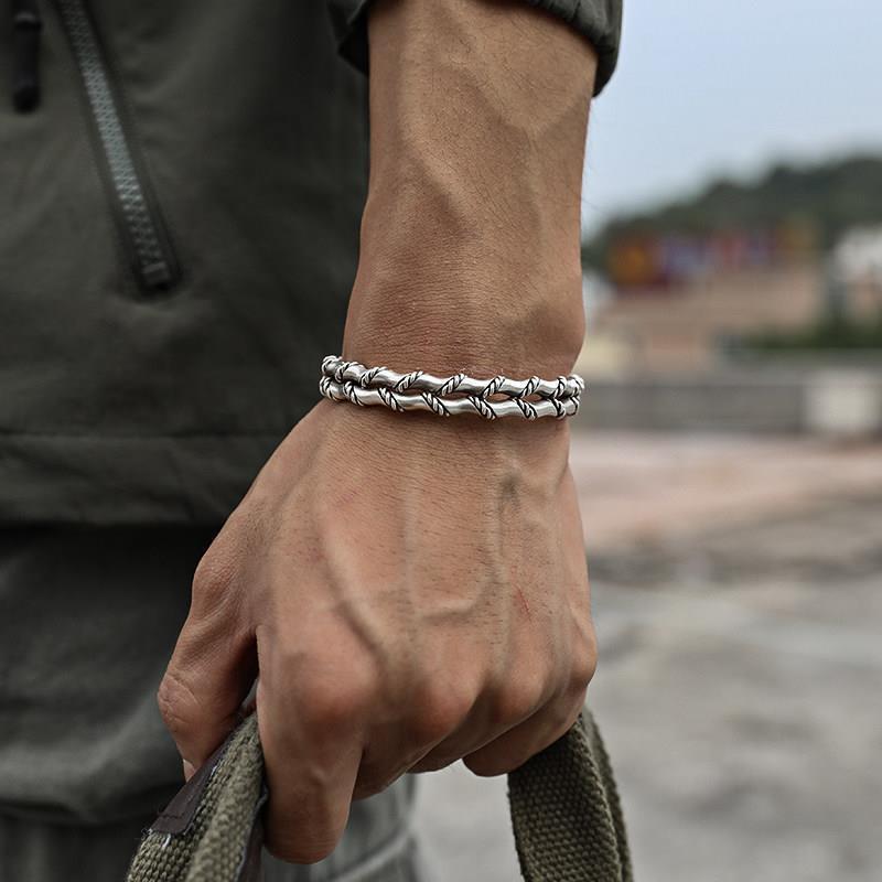 Men’s Vintage Twist Cuff Silver Bracelet Handmade Adjustable Open Bracelet USA