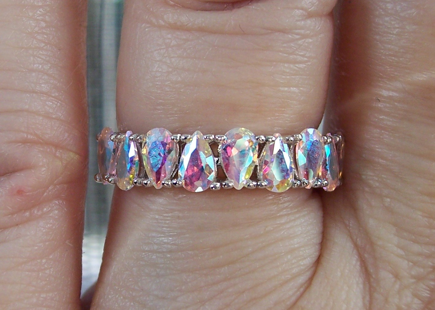 Simulated Mercury Mystic Topaz Ring Cubic Zirconia 925 Sterling Silver