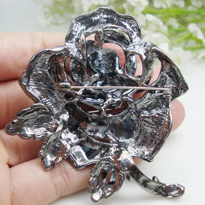 Zircon Crystal Vintage Blue Rose Flower Brooch Pin Rhinestone Party Jewelry