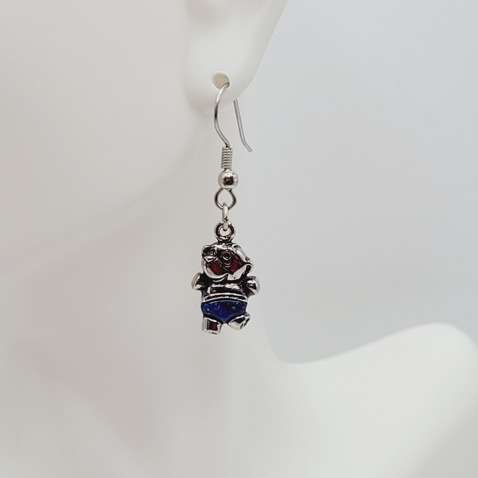 SW Waldeck Johnson Teddy Bear Lapis Lazuli Silver Tone Pierced Hook Earrings