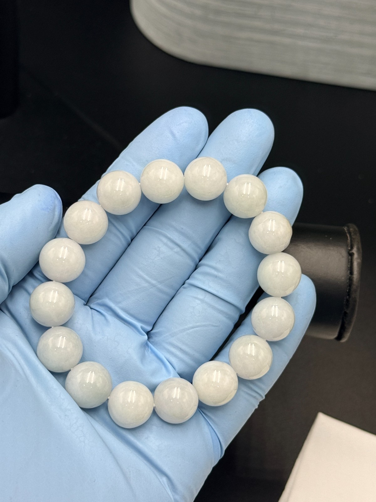 Certified Natural Jadeite Jade Beaded Bracelet Sky Blue 13.1 mm #100161