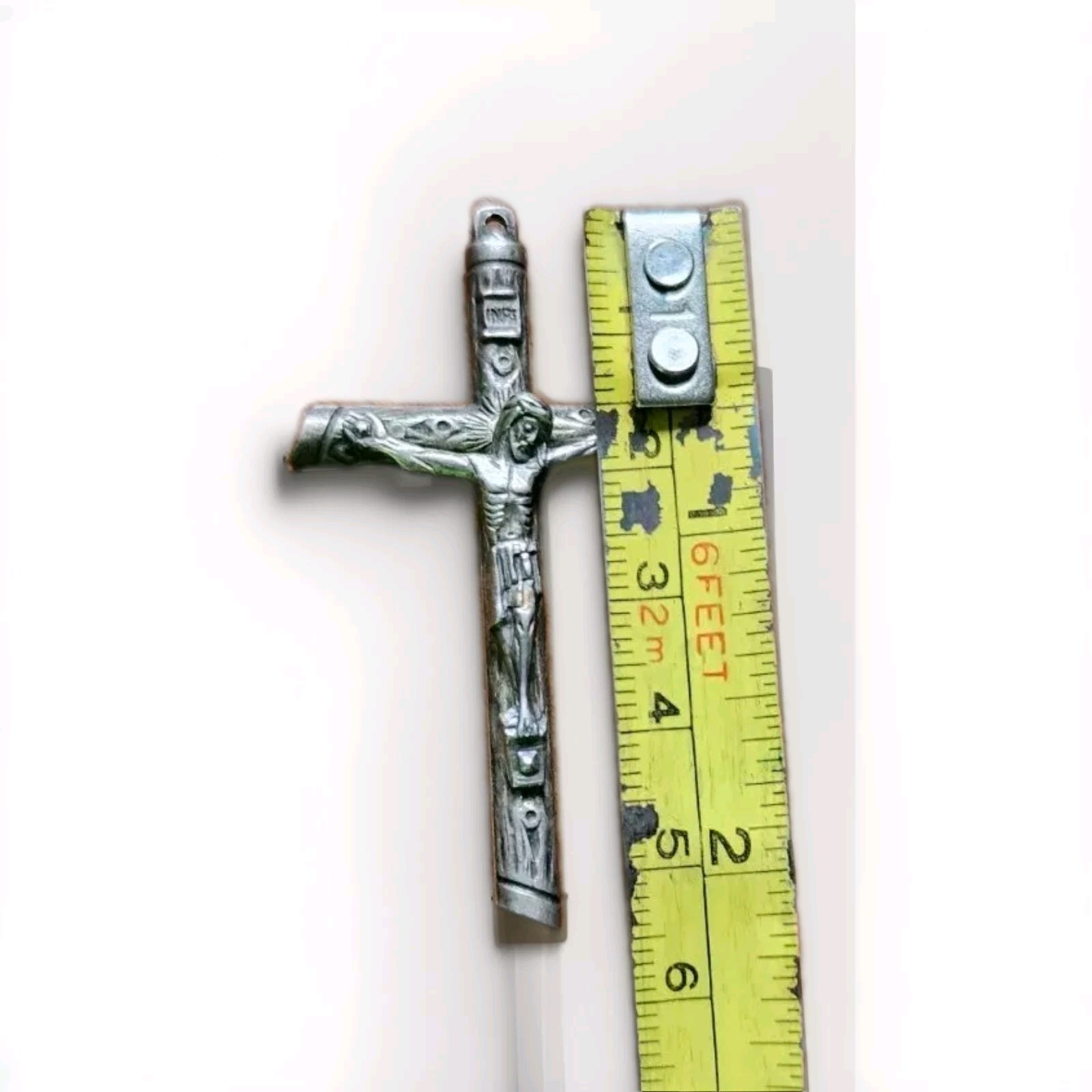 Crucifix Cross Pendant Metal Rosary Pendant 2.25″ Necklace ITALIAN