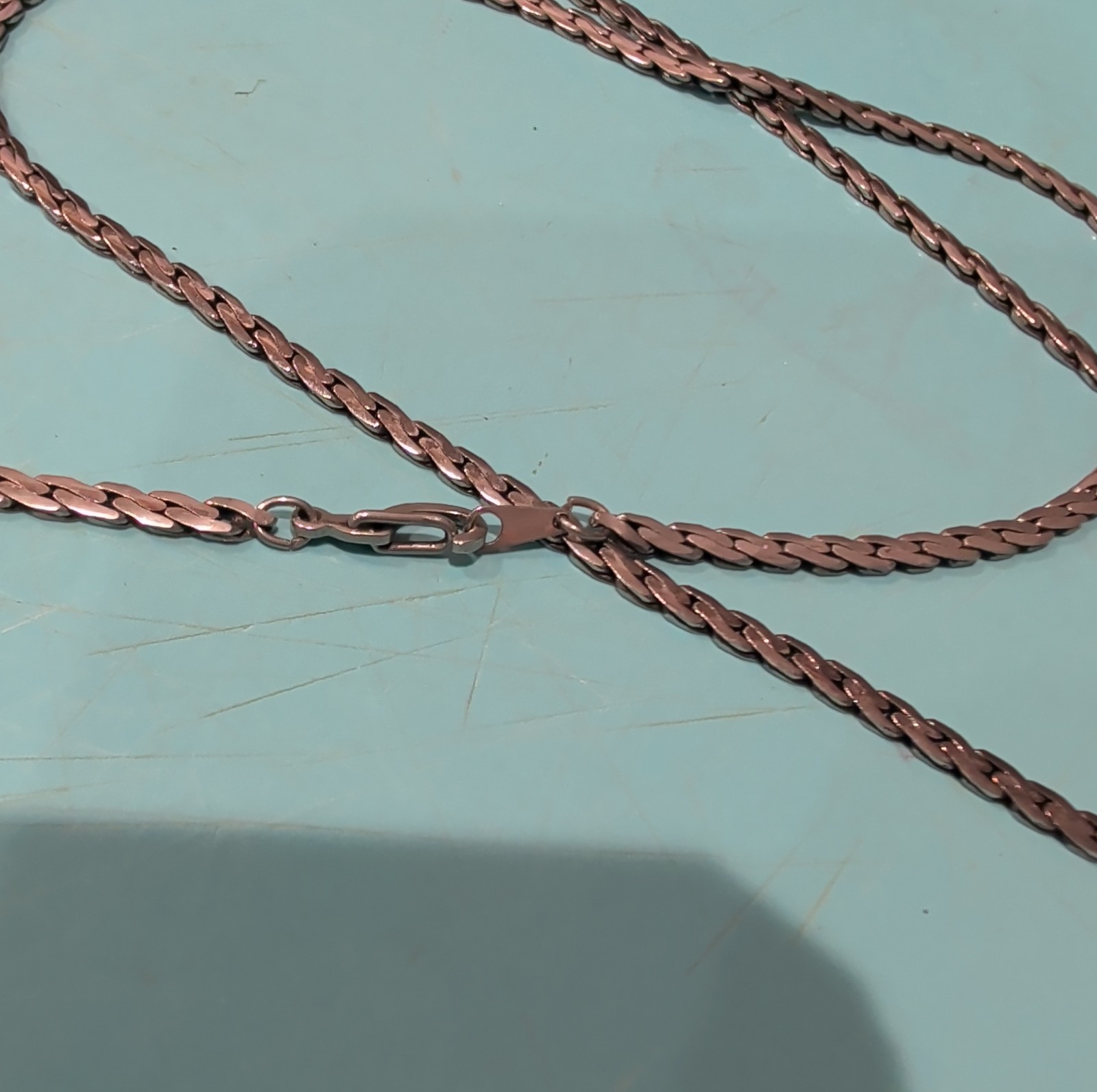 Antique Nickel Silver Wheat Chain Necklace w/ PAT 537986 Safety Clasp 1895…