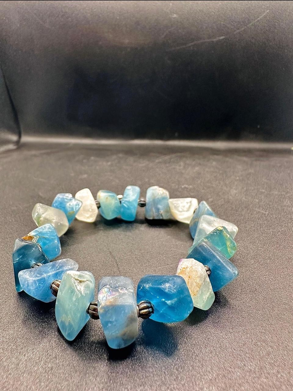 Natural Multicolor Fluorescent Fluorite Raw Chunk Bracelet | Handmade Stretch