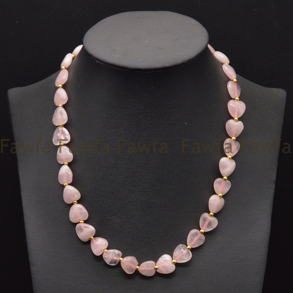 Natural 12mm Heart shaped Pink Rose Quartz Gemstone Beads Necklace 14-36”