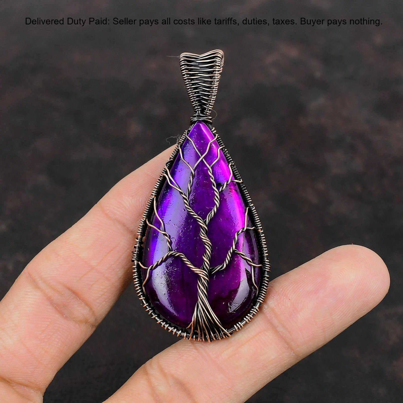 Pink Fire Labradorite Gemstone Wife Tree Of Life And Wire Wrapped Pendant Copper