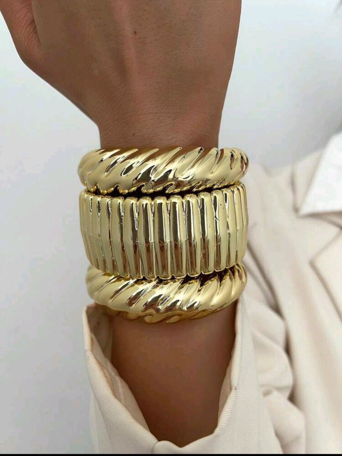 Chunky Gold Bangle Bracelet Vingtage Set For Women Stackable Statement Jewel 3pc
