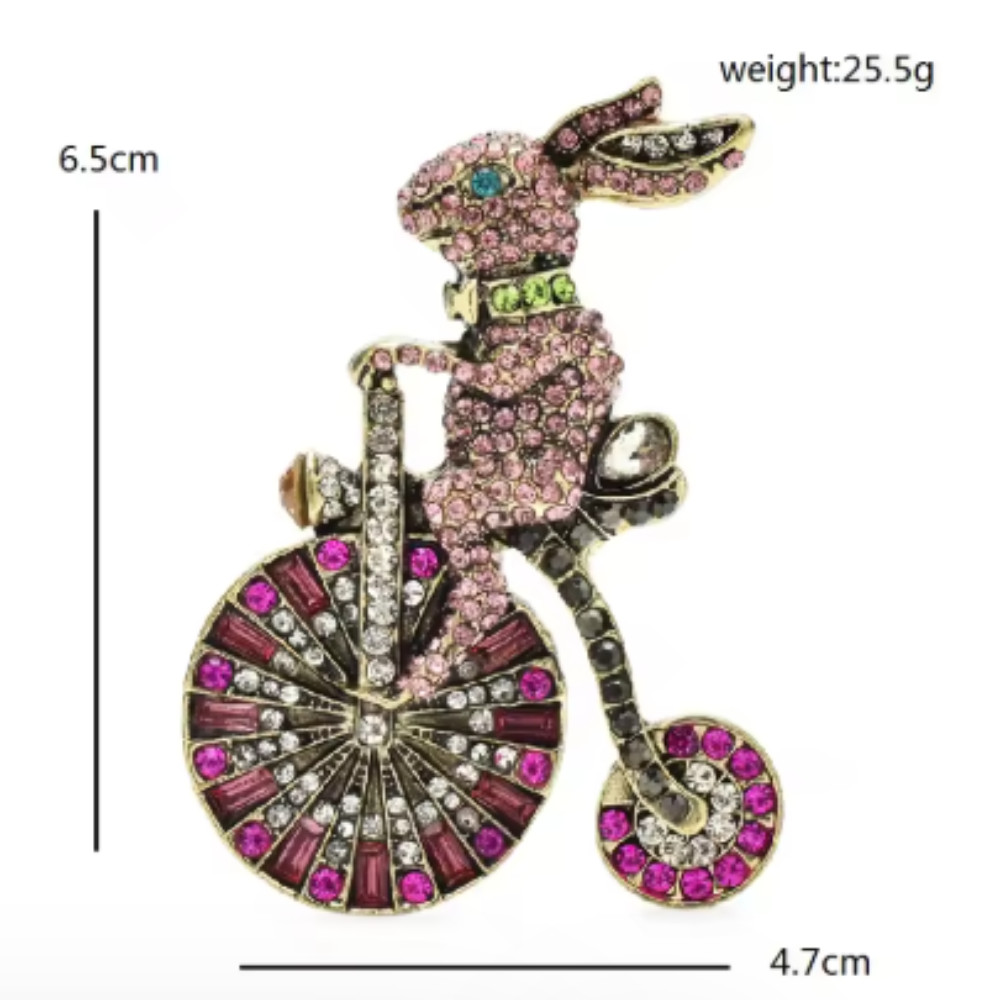 Easter Spring Bunny Brooch Rhinestone Riding Rabbit Animal Pin Gift Jewelry USA